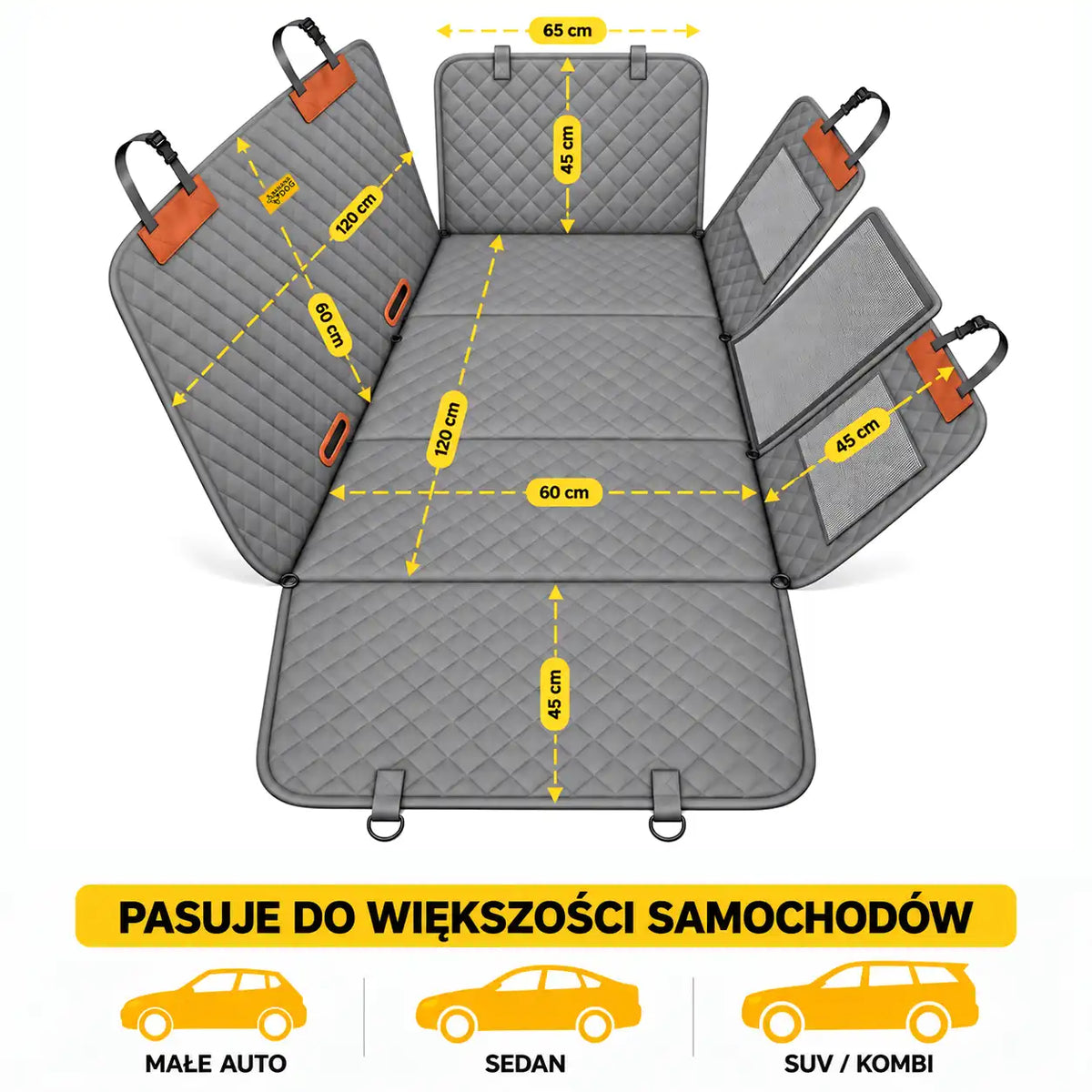Mata samochodowa z usztywnionym spodem - składana - na całą, 2/3, 1/3 kanapy